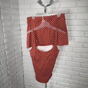 Lands' End Ladies Size 10 Rust w/ White Polka Dots 2 Piece Tankini Bathing Suit